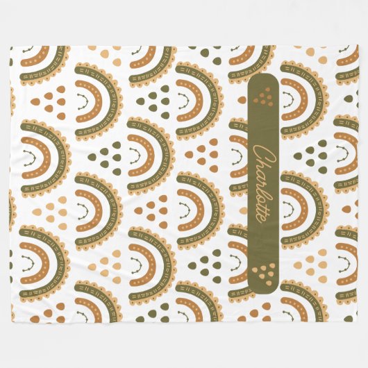 Rainbow Boho Personalisiert Green White Brown Fleecedecke (Vorderseite (Horizontal))