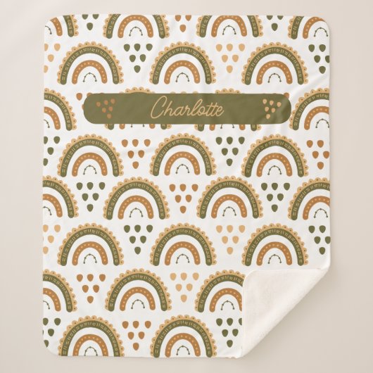 Rainbow Boho Personalisiert Green White Brown Sherpadecke (Vorderseite)
