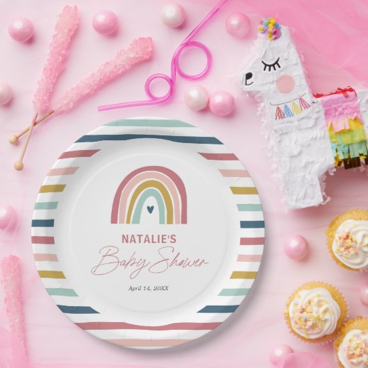 Rainbow Boho Pink Blue Baby Dusche Pappteller (Party)