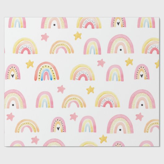 Rainbow Boho Pink Pattern Girly Birthday Geschenkpapier (Flach)
