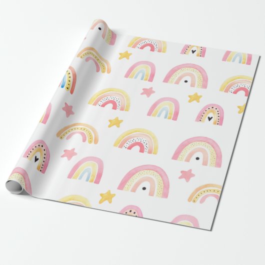 Rainbow Boho Pink Pattern Girly Birthday Geschenkpapier (Ungerollt)