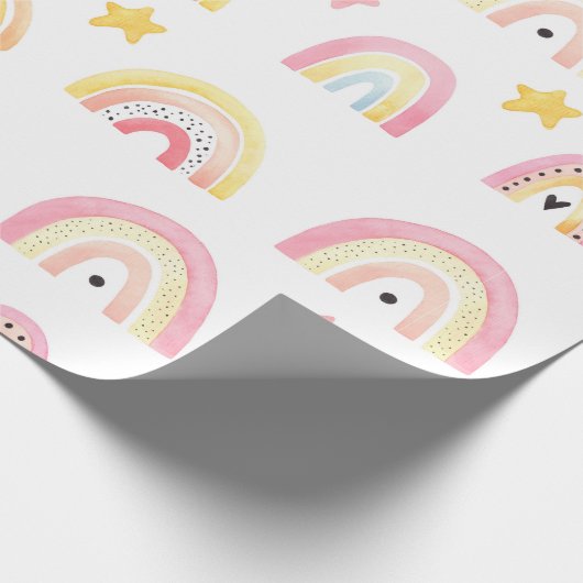 Rainbow Boho Pink Pattern Girly Birthday Geschenkpapier (Ecke)