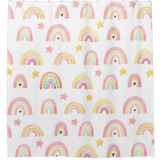 Rainbow Boho Pink Repeat Pattern Girly Duschvorhang (Vorderseite)