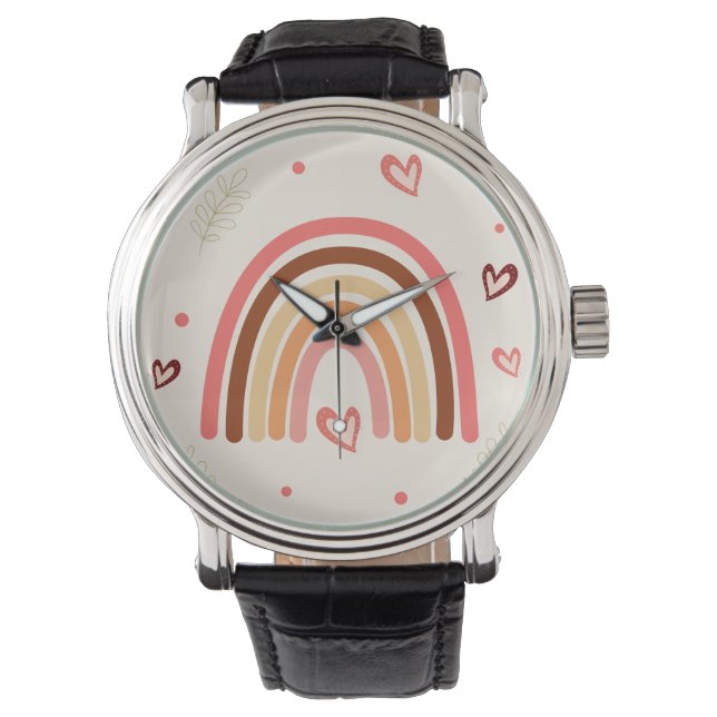 Rainbow Boho Polka Dots and Harts Neutral Color Armbanduhr (Vorderseite)