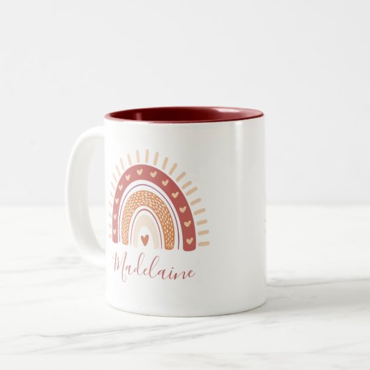 Rainbow Boho Terracotta Calligraphy Gift Zweifarbige Tasse (Vorderseite Links)