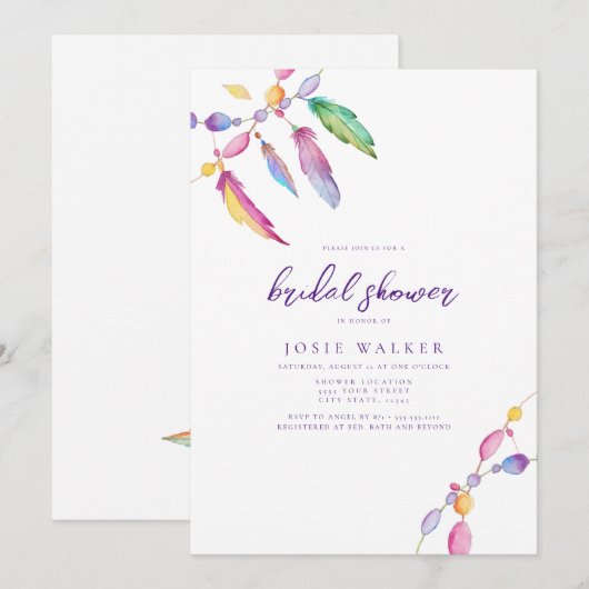 Rainbow Boho Themed Bridal Dusche Einladung (Vorne/Hinten)
