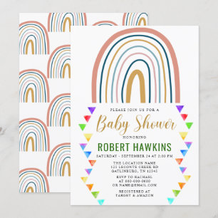 Rainbow Boho Watercolor Babydusche Einladung