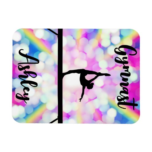 Rainbow Bokeh Blast Gymnastik Beam Personalisiert Magnet (Horizontal)
