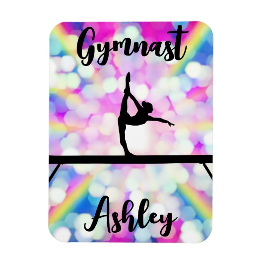Rainbow Bokeh Blast Gymnastik Beam Personalisiert Magnet (Vertikal)