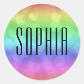 Rainbow Bokeh Niedlicher Name Runder Aufkleber (Vorderseite)