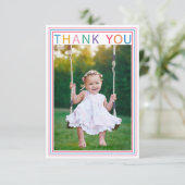 Rainbow Border Foto Dankeschön Karte für Kinder (Stehend Vorderseite)
