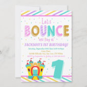 Rainbow Bounce House - Jump First Birthday Party Einladung (Vorderseite)