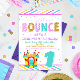 Rainbow Bounce House - Jump First Birthday Party Einladung