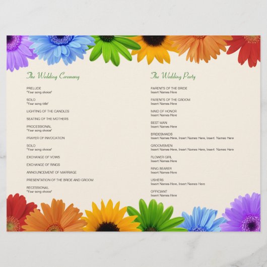 Rainbow Bouquet Wedding Program (Rückseite)