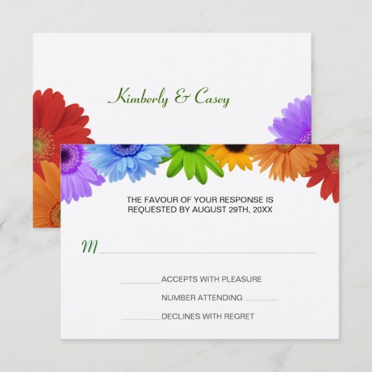 Rainbow Bouquet Wedding Response RSVP Karte (Vorne/Hinten)