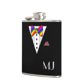 Rainbow Bow Krawatte Black Tuxedo Mit Monogramm Flachmann (Links)