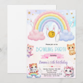 Rainbow bowling cat party invitation einladung (Vorne/Hinten)