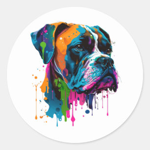 Rainbow Boxer Dog Colorful Boxer Dog Graphic T-Shi Runder Aufkleber