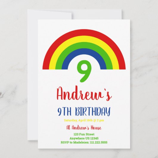 Rainbow Boys 9. Geburtstag Einladung (Vorderseite)