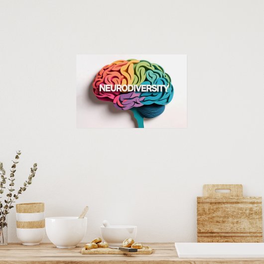 Rainbow Brain Neurodiversity Text Autismus Bewusst Poster (Küche)