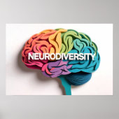 Rainbow Brain Neurodiversity Text Autismus Bewusst Poster (Vorne)