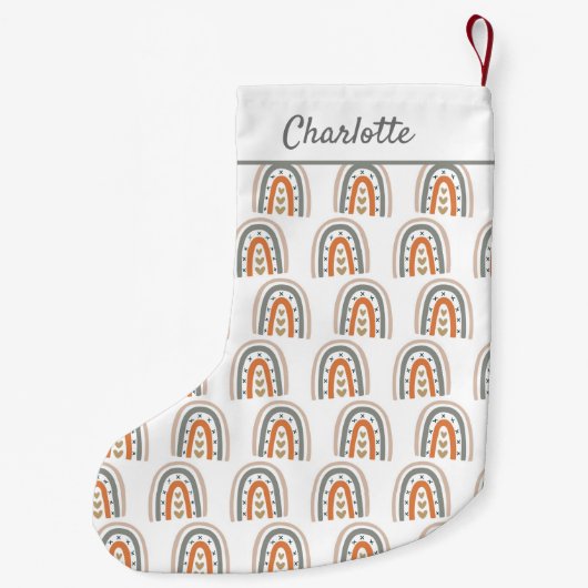 Rainbow-braune beige-weiße Monogramm modern Kleiner Weihnachtsstrumpf (Rückseite)