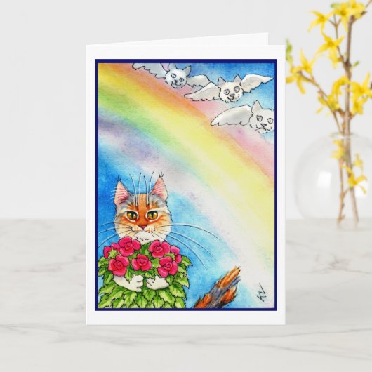 Rainbow Bridge and cats card Karte (Gelbe Blume)