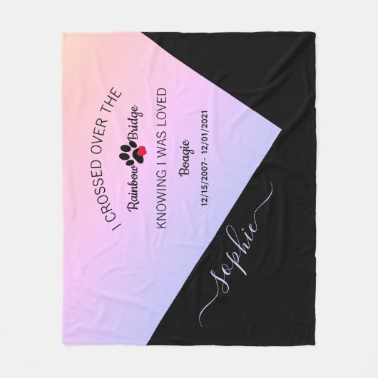 Rainbow Bridge Erinnerung Personalisierter Name de Fleecedecke (Vorderseite)