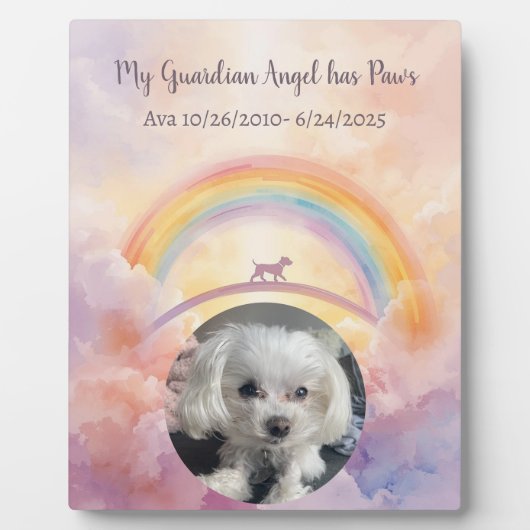 Rainbow Bridge Guardian Angel mit Paws Pet Fotoplatte (Vorderseite)
