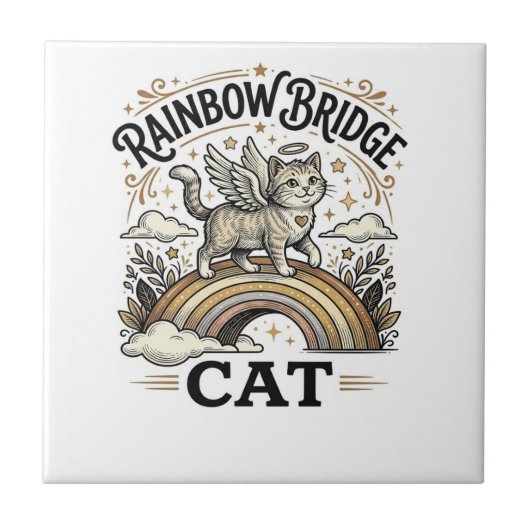 Rainbow Bridge Katze Katze Gedenk Rainbow Bridge V Fliese (Vorderseite)