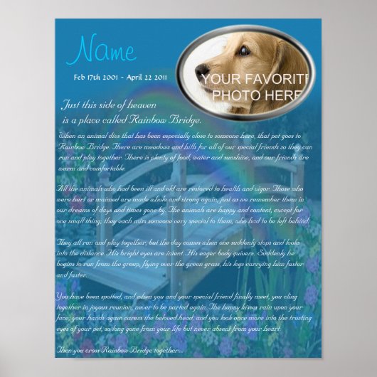 Rainbow Bridge Pet Memorial - Blue Poster (Vorne)