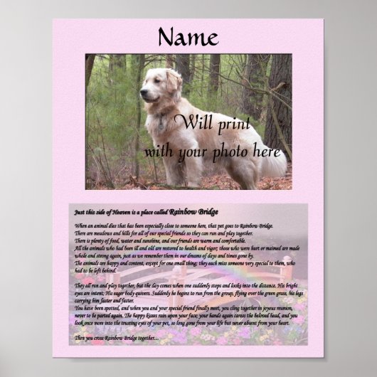 Rainbow Bridge Pet Memorial Pink Poster (Vorne)