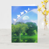 Rainbow Bridge über Eichenbaum Haustier Sympathie  Karte (Gelbe Blume)