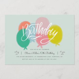 Rainbow Bright Balloons Geburtstagsparty Minze Einladung