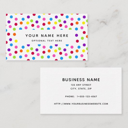 Rainbow Bright Polka Dots Confetti Muster Busines Visitenkarte (Vorne/Hinten)