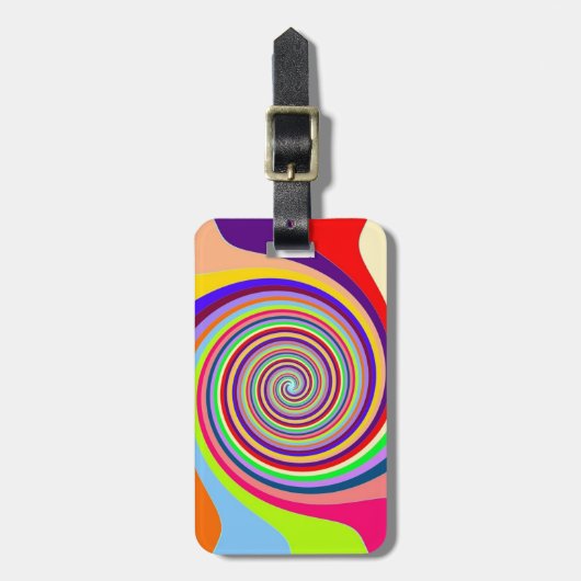 Rainbow bright psychedelic pop art candy swirl gepäckanhänger (Vorderseite vertikal)