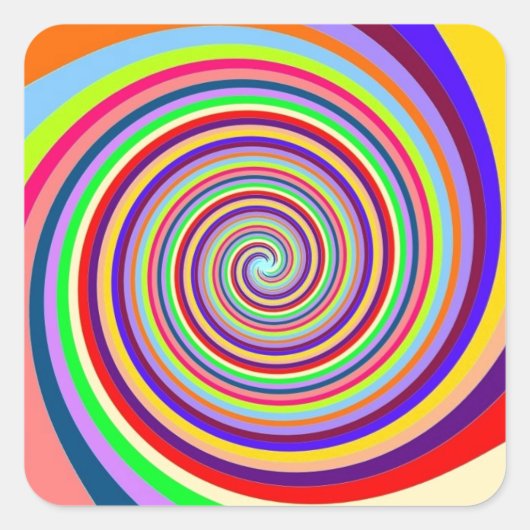 Rainbow bright psychedelic pop art candy swirl quadratischer aufkleber (Vorderseite)