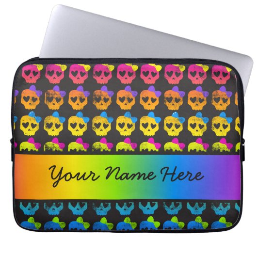 Rainbow Bright Skulls mit Bows Personalisiert Laptopschutzhülle (Vorderseite)