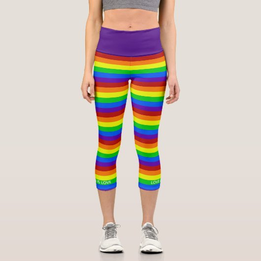 Rainbow Bright Striping Gay Pride Liebe ist Liebe Capri Leggings (Vorderseite)