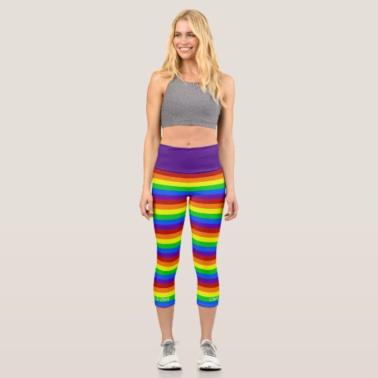 Rainbow Bright Striping Gay Pride Liebe ist Liebe Capri Leggings (Vorderseite)