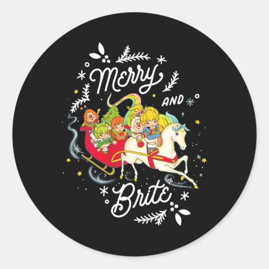 Rainbow Brite Christmas Merry und Brite Sleigh Rid Runder Aufkleber (Vorderseite)