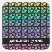 Rainbow Broken Geschirrs Patchwork Quilt Muster Quadratischer Aufkleber (Vorderseite)