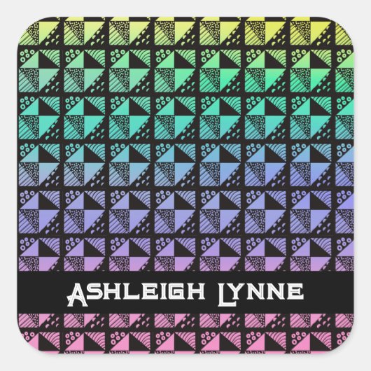 Rainbow Broken Geschirrs Patchwork Quilt Muster Quadratischer Aufkleber (Vorderseite)