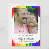 Rainbow Brush Stripes Foto Save the Date (Vorderseite)