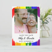 Rainbow Brush Stripes Foto Save the Date (Stehend Vorderseite)