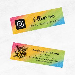 Rainbow Brushstrokes Instagramm folgen QR-Code Mini Visitenkarte