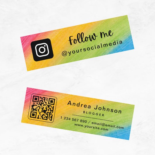 Rainbow Brushstrokes Instagramm folgen QR-Code Mini Visitenkarte