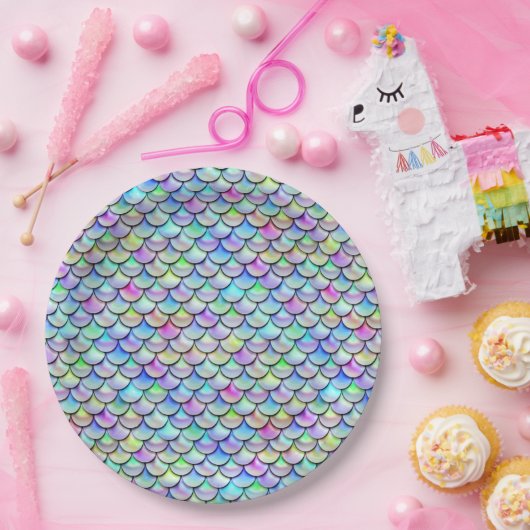 Rainbow Bubble Mermaid Scales Pappteller (Party)