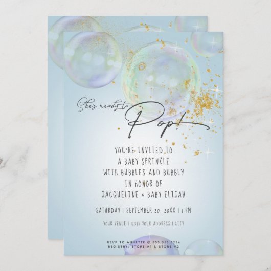 Rainbow Bubbles Bereit zum Pop Boy Baby Showblass Einladung (Vorne/Hinten)