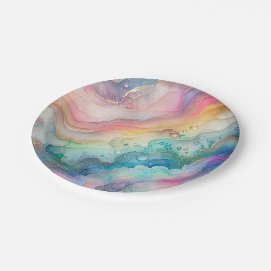 Rainbow Bubbles Papier & Party Teller (Schrägansicht)